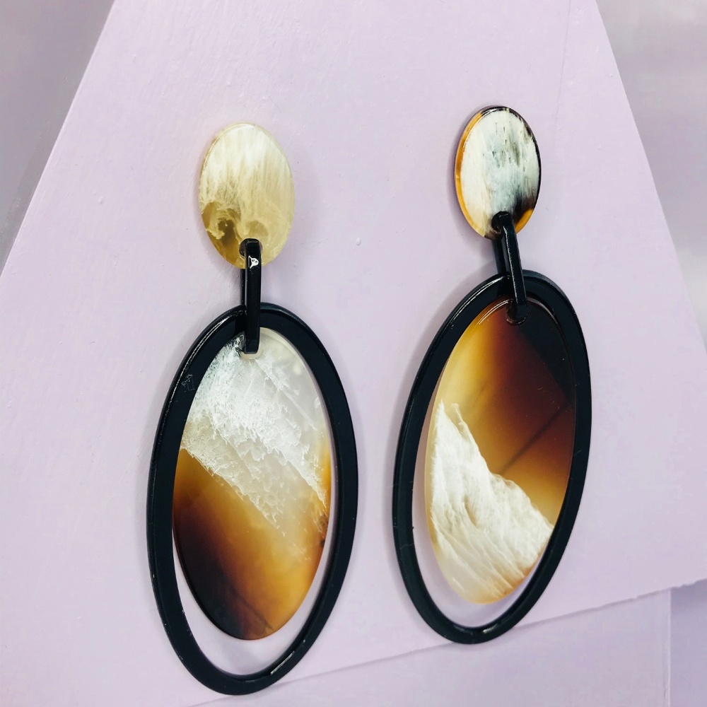 🆑 Orbital Oval Dangles in Black and Brown - Picture 2 of 7